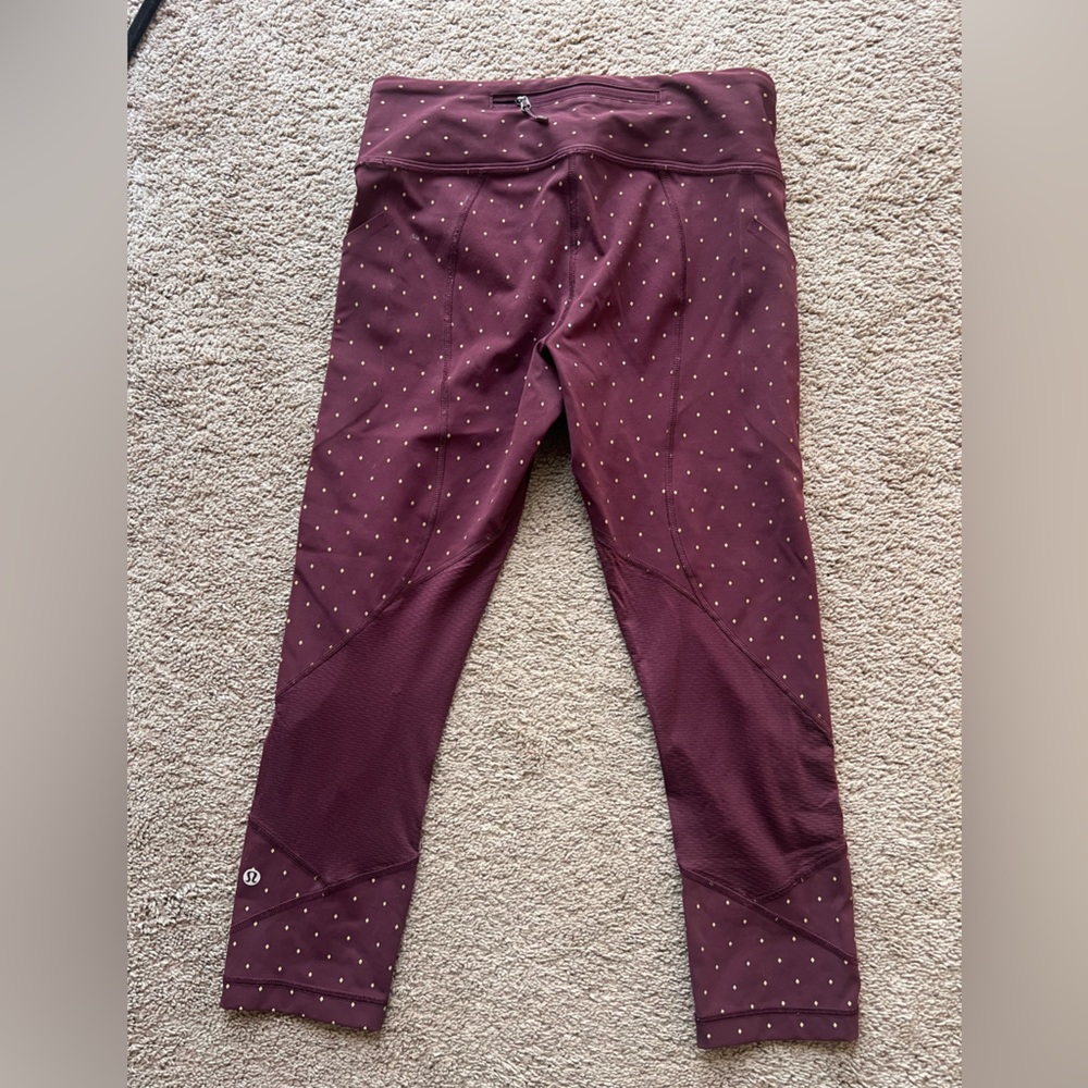 Lululemon Athletica Burgundy reflective Polka Dot Leggings